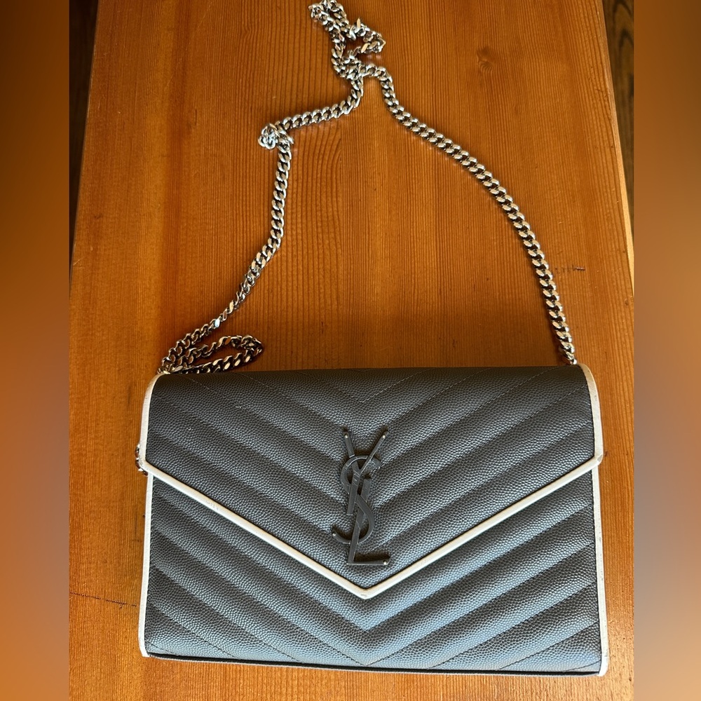 Yves Saint Laurent Dark Gray Chevron Crossbody Bag